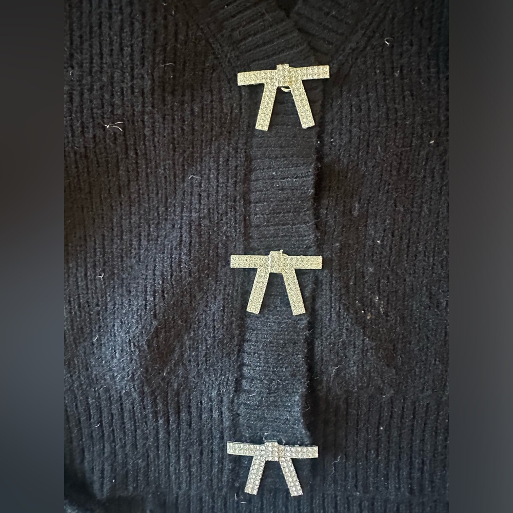 Vici Black Knit V-Neck Sweater with Silver Bow Accents - Picture 3 of 5